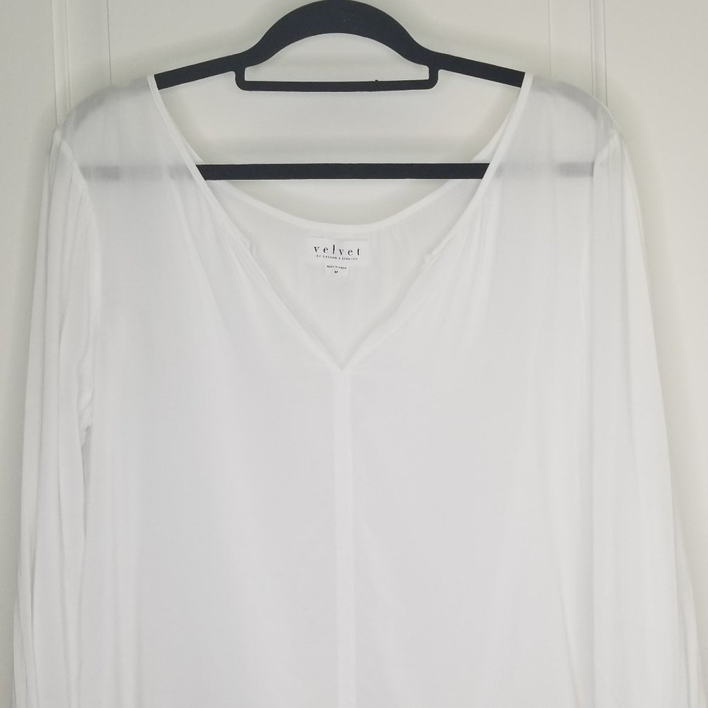 Velvet Brand By Graham Spencer White Henley Light Tunic Flowy Top Medium NWT